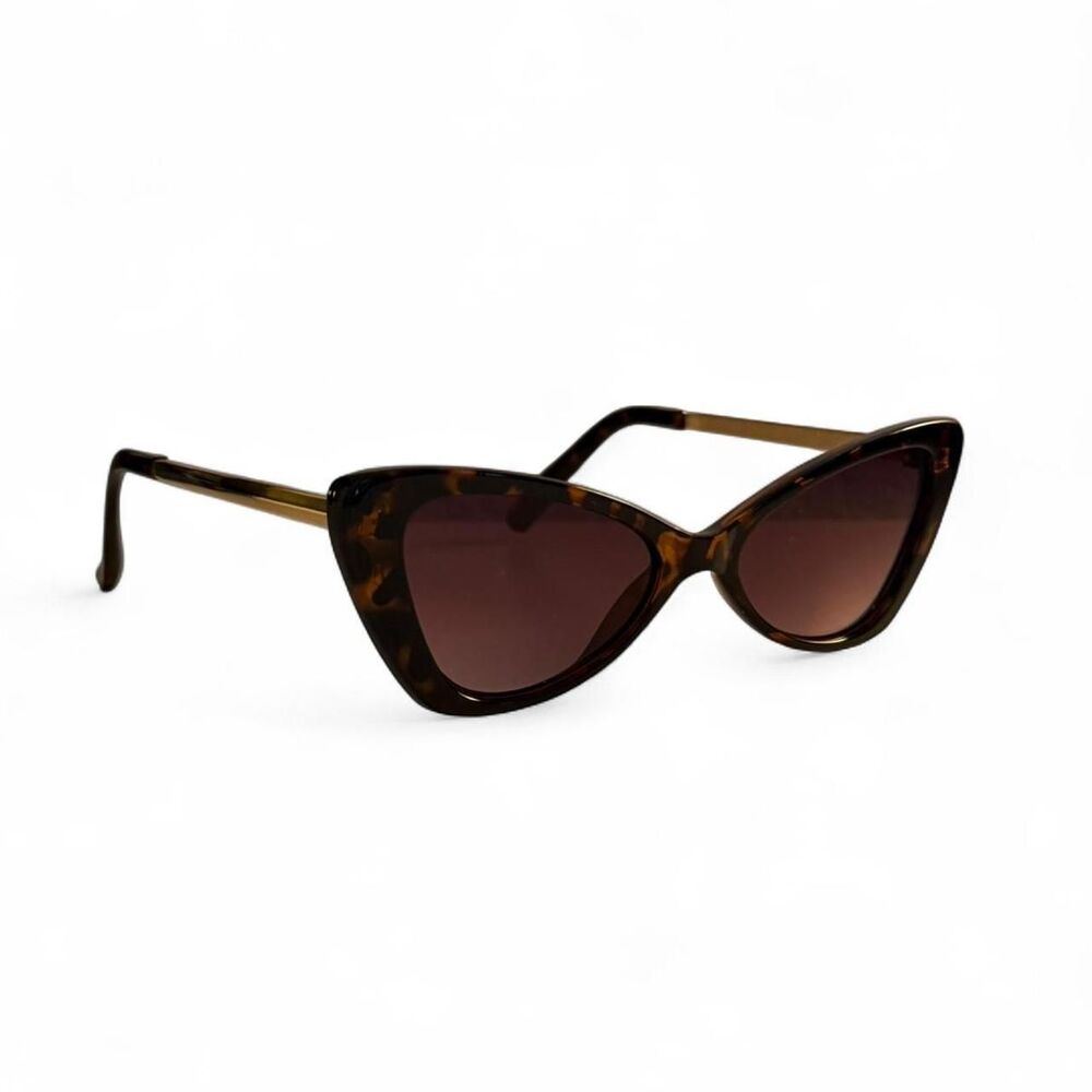 Cat Eye Cheetah Printed Gold Sunglasses with Purple Tint